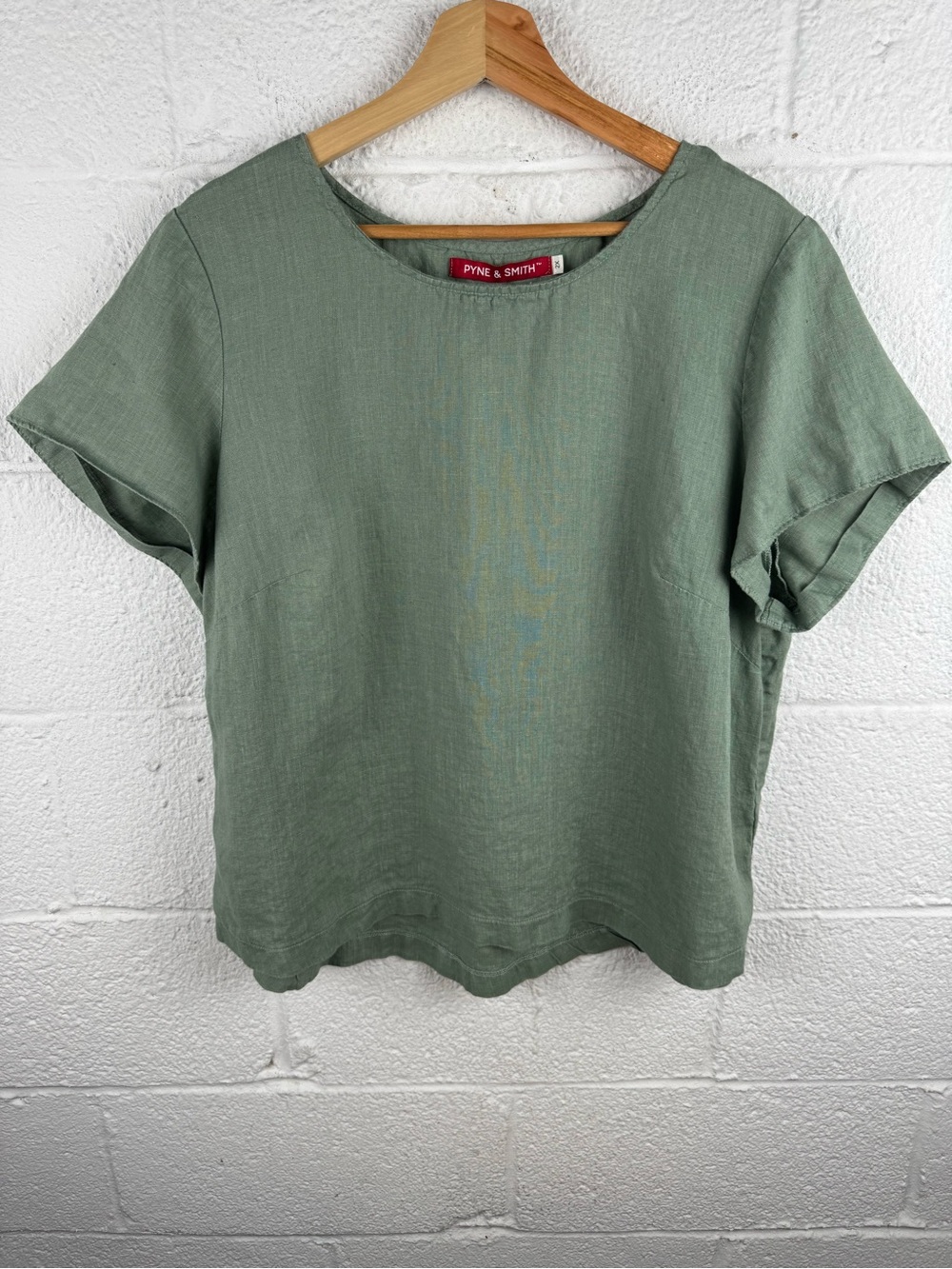 Pyne & Smith 100% Linen Sage Green Short Sleeve Boxy Top Size 2X